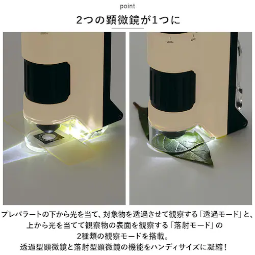 顕微鏡 子供 通販 ハンディ顕微鏡 DX レイメイ藤井 RXT1144 100倍 250倍 ズーム 小学生 子供用 コンパクト 学習用 観察 自由研究 中学生 理科 実験 研究 LEDライト付 スマホ_2