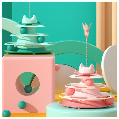 猫 おもちゃ ターンテーブル ボール 通販 猫じゃらし 遊ぶ盤 ボールトレイ 猫游び トラックボール 回転ボール 猫遊びプレート 4層 ストレス解消 ペット ねこ ネコ かわいい ペット用品 玩具_3