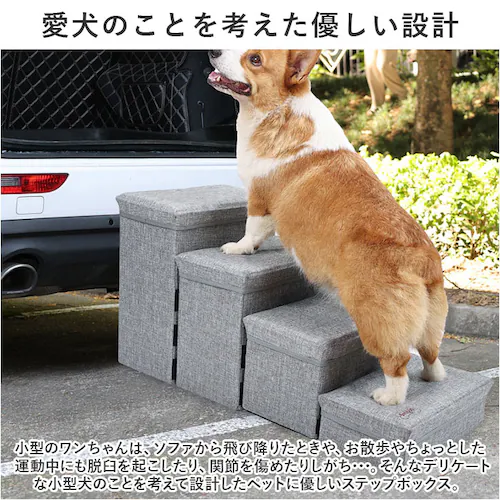 ドッグステップ 犬 通販 ペットステップ ペットスロープ ステップ 階段 スロープ 収納付き 収納 昇り降り 補助 ペット ペット用 低め 負担軽減 ソファ ベッド 猫 ねこ ネコ いぬ イヌ 小型犬_4