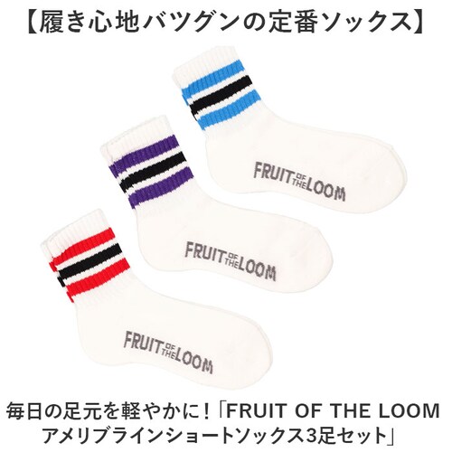 マルチ 23-25cm fruit of the loom ソックス ショート 通販 靴下 くつした くつ下 ラインソックス ライン ショート丈 リブ 3足 セット メンズ レディース フルーツオブザ_1