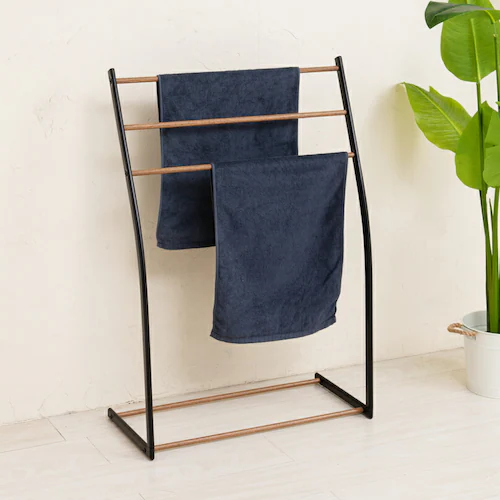 物干しスタンド おしゃれ 通販 タオルスタンド タオル掛け スマートタオルスタンド 永井興産 NK-540 タオルハンガー バスタオル 干し 部屋干し 室内物干し スチール 木目 ランドリー用品 洗濯_5