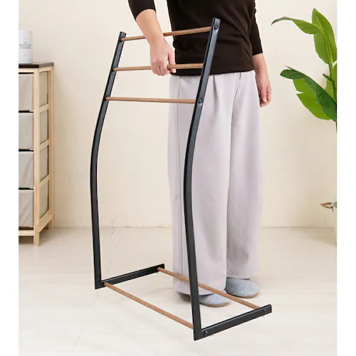 物干しスタンド おしゃれ 通販 タオルスタンド タオル掛け スマートタオルスタンド 永井興産 NK-540 タオルハンガー バスタオル 干し 部屋干し 室内物干し スチール 木目 ランドリー用品 洗濯_6