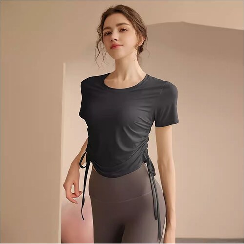 ヨガ トップス 通販 ヨガウェア ヨガトップス 半袖Tシャツ トレーニングウェア フィットネスウェア 半袖 Tシャツ ピラティス ホットヨガ おしゃれ かわいい レディース 女性 無地 シンプル Uネ_2