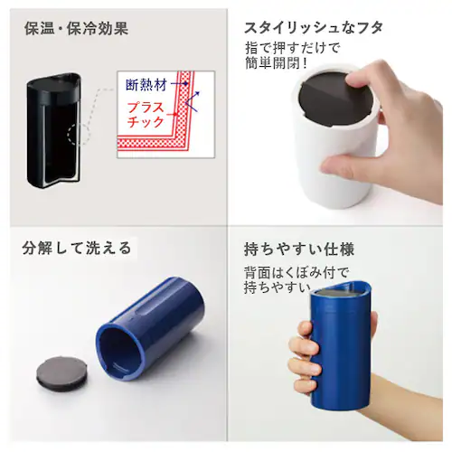 009.ブラック タンブラー こぼれない 通販 保温 保冷 蓋付き ふた付き おしゃれ シンプル 無地 かわいい オフィス デスク 持ちやすい マイボトル マグボトル 水筒 大人用水筒 倒れてもこぼれ_6