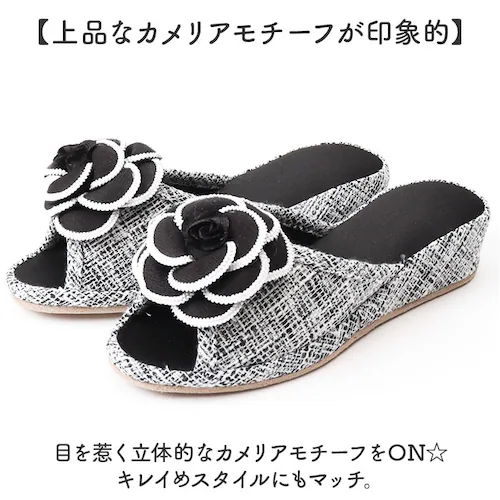 スリッパ カメリア 通販 ルームサンダル ルームシューズ 室内履き サンダル シューズ 靴 くつ レディース ヒール 厚底 4cm おしゃれ かわいい 学校行 母 保護者 前開き 疲れにくい ツイード_2