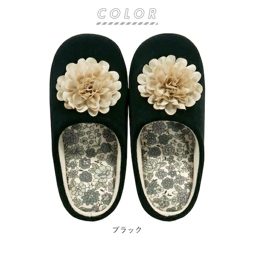 ルームシューズ レディース かわいい 通販 花柄 ウォッシャブル 洗える 低反発ウレタン ウォッシャブル SDS サロンドソワレ シャーロット ローズ ブラック アイボリー パープル 華やか 素敵 _11