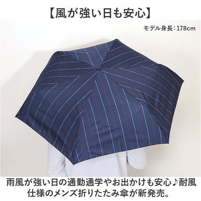 クラッシーストライプ/ネイビー 折りたたみ傘 メンズ 耐風 通販