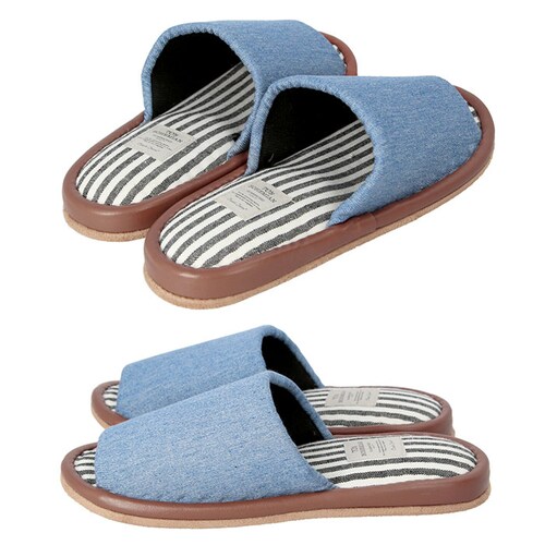 スリッパ 前開き 通販 デニム ストライプ 室内 自宅 おしゃれ 来客 ゆったり カジュアル レディース メンズ 70