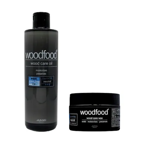 木製品 手入れ セット 通販 日本製 木材 ワックス 木に塗る オイル 無香料 woodfood ウッドフード ウッドケアワックス ウッドケアオイル ニュートラルケアセット 国産 竹製品 家具用 食器_1
