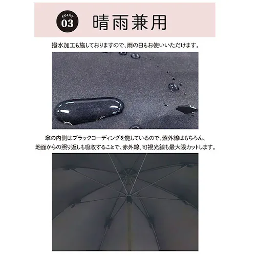 リネン風フリルグレー 100% 完全遮光 日傘 長傘 通販 傘 おしゃれ ブランド UVカット 遮光率 スポーツ観戦 晴雨兼用傘 撥水 はっ水 超撥水 かさ 紫外線 対策 赤外線カット 可視光線カット_6
