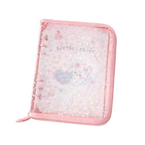 シールブック ピンク コレクトブック 韓国 可愛い A5 6穴 シール帳 バインダー 収納 ファスナー キラキラ ラメ 透明 リフィル付き ファイル トレカケース 推し活 オタ活_3