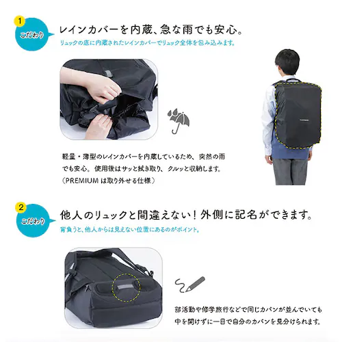 ラクサック RAKU SACK スクールバッグ 通販 24L リュック カバン 大容量 通学リュック 通学バッグ GIGAスクール ノート PC タブレット 防水 防水カバー付き 通学 PREMIUM_12