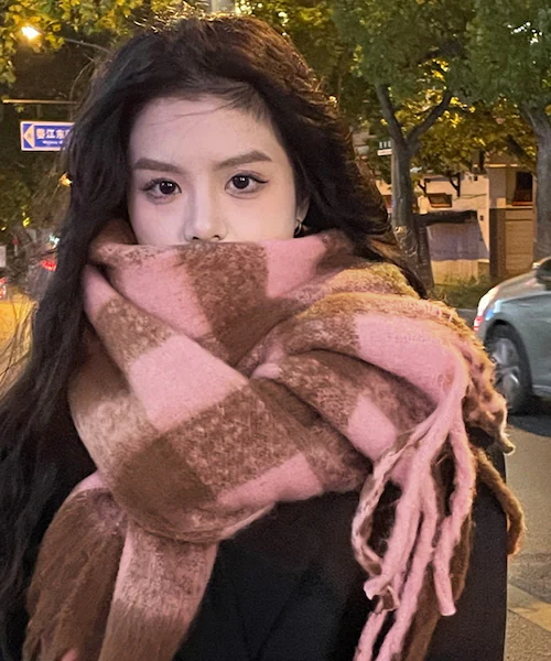 マフラー レディース 大きめ 柔らかい 通販 大判ストール ストール 大判 チェック柄 チェックマフラー フリンジマフラー えりまき 襟巻き 衿巻き ボリューム ふわふわ 女性 女子 高校生 女子高生_3