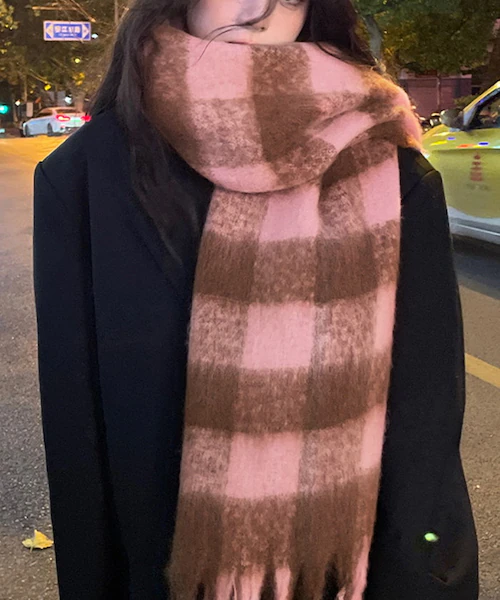 マフラー レディース 大きめ 柔らかい 通販 大判ストール ストール 大判 チェック柄 チェックマフラー フリンジマフラー えりまき 襟巻き 衿巻き ボリューム ふわふわ 女性 女子 高校生 女子高生_6