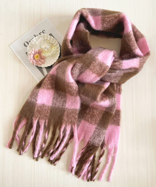 マフラー レディース 大きめ 柔らかい 通販 大判ストール ストール 大判 チェック柄 チェックマフラー フリンジマフラー えりまき 襟巻き 衿巻き ボリューム ふわふわ 女性 女子 高校生 女子高生_7
