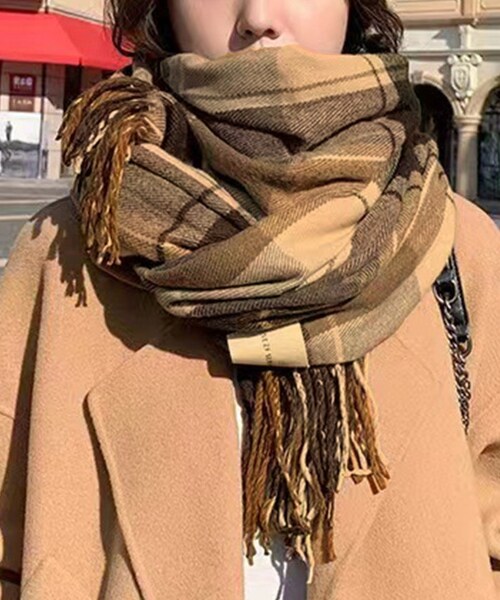 マフラー レディース 大きめ 柔らかい 通販 大判ストール ストール 大判 チェック柄 チェックマフラー フリンジマフラー えりまき 襟巻き 衿巻き ボリューム ふわふわ 女性 女子 高校生 女子高生_1
