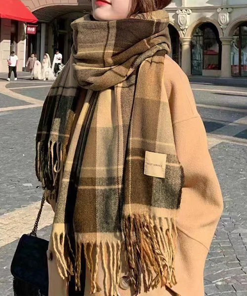 マフラー レディース 大きめ 柔らかい 通販 大判ストール ストール 大判 チェック柄 チェックマフラー フリンジマフラー えりまき 襟巻き 衿巻き ボリューム ふわふわ 女性 女子 高校生 女子高生_2