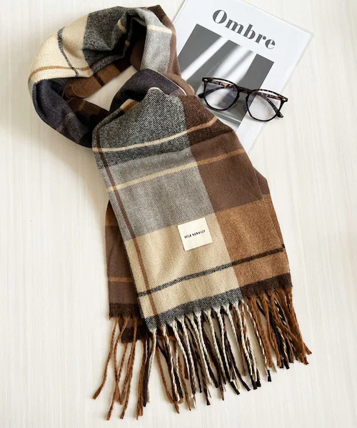 マフラー レディース 大きめ 柔らかい 通販 大判ストール ストール 大判 チェック柄 チェックマフラー フリンジマフラー えりまき 襟巻き 衿巻き ボリューム ふわふわ 女性 女子 高校生 女子高生_4