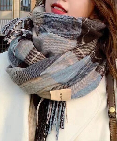 マフラー レディース 大きめ 柔らかい 通販 大判ストール ストール 大判 チェック柄 チェックマフラー フリンジマフラー えりまき 襟巻き 衿巻き ボリューム ふわふわ 女性 女子 高校生 女子高生_6