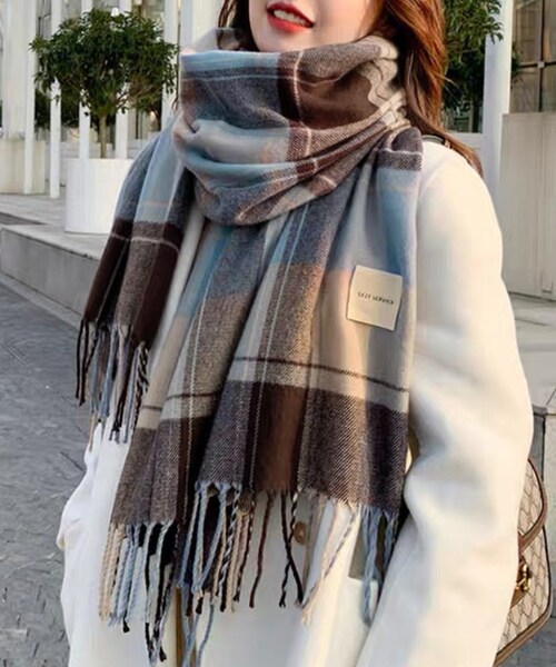 マフラー レディース 大きめ 柔らかい 通販 大判ストール ストール 大判 チェック柄 チェックマフラー フリンジマフラー えりまき 襟巻き 衿巻き ボリューム ふわふわ 女性 女子 高校生 女子高生_7