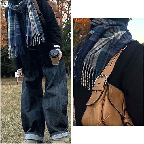 マフラー レディース 大きめ 柔らかい 通販 ストール 大判 大判ストール チェック柄 チェックマフラー フリンジマフラー えりまき 襟巻き 衿巻き ボリューム ふわふわ 女性 女子 高校生 女子高生_2