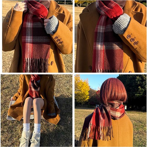 マフラー レディース 大きめ 柔らかい 通販 ストール 大判 大判ストール チェック柄 チェックマフラー フリンジマフラー えりまき 襟巻き 衿巻き ボリューム ふわふわ 女性 女子 高校生 女子高生_4