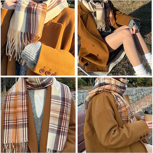 マフラー レディース 大きめ 柔らかい 通販 ストール 大判 大判ストール チェック柄 チェックマフラー フリンジマフラー えりまき 襟巻き 衿巻き ボリューム ふわふわ 女性 女子 高校生 女子高生_6