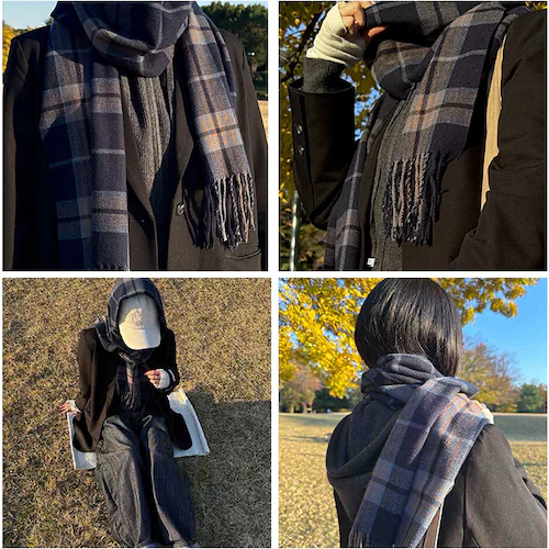 マフラー レディース 大きめ 柔らかい 通販 ストール 大判 大判ストール チェック柄 チェックマフラー フリンジマフラー えりまき 襟巻き 衿巻き ボリューム ふわふわ 女性 女子 高校生 女子高生_8