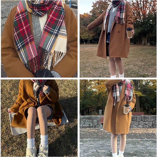 マフラー レディース 大きめ 柔らかい 通販 ストール 大判 大判ストール チェック柄 チェックマフラー フリンジマフラー えりまき 襟巻き 衿巻き ボリューム ふわふわ 女性 女子 高校生 女子高生_12