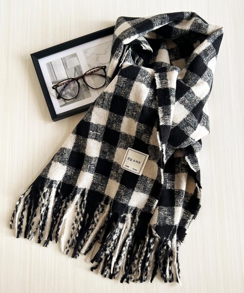マフラー レディース 大きめ 柔らかい 通販 大判ストール ストール 大判 チェックマフラー チェック柄 フリンジマフラー 衿巻き えりまき 襟巻き ボリューム ふわふわ 女性 女子 高校生 女子高生_3