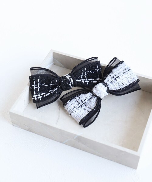 リボン バレッタ ハーフアップ 通販 Rora ローラ クラシック ツイード 髪飾り 髪どめ 髪留め 小さめ 大人っぽい 女の子 女子 子供 フォーマル 卒園式 入学式 結婚式 発表会 七五三 かわい_1