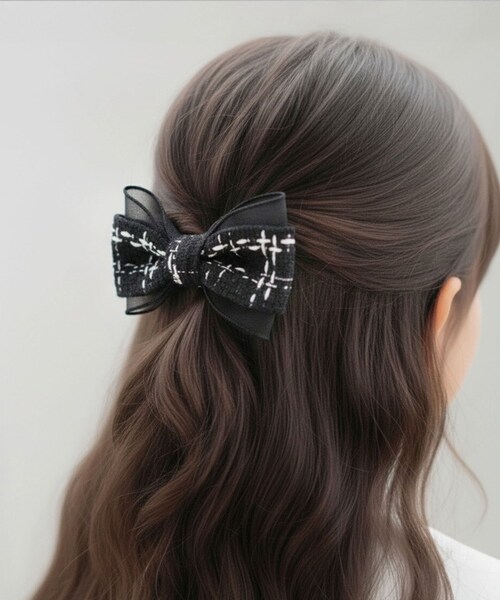 リボン バレッタ ハーフアップ 通販 Rora ローラ クラシック ツイード 髪飾り 髪どめ 髪留め 小さめ 大人っぽい 女の子 女子 子供 フォーマル 卒園式 入学式 結婚式 発表会 七五三 かわい_5