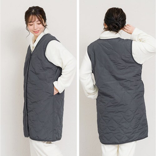 キルティングベスト レディース 通販 ジレ ロングジレ 前開き フロントボタン ノースリーブ おしゃれ ロングベスト ロング丈 撥水 はっ水 トップス かわいい カジュアル 暖かい 防寒 シンプル 無_2