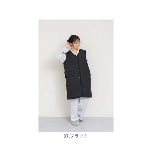 キルティングベスト レディース 通販 ジレ ロングジレ 前開き フロントボタン ノースリーブ おしゃれ ロングベスト ロング丈 撥水 はっ水 トップス かわいい カジュアル 暖かい 防寒 シンプル 無_12