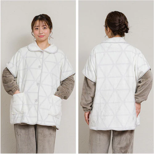 ブランケットローブ ショート丈 通販 ローブ ブランケット レディース 前開き フロントボタン ルームウェア 暖かい ふわふわ もこもこ 防寒 羽織 あったか リラックス 部屋着 寒さ防止 おしゃれ _8