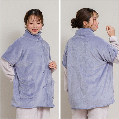 ブランケットローブ ショート丈 通販 ローブ ブランケット レディース 前開き フロントボタン ルームウェア 暖かい ふわふわ もこもこ 防寒 羽織 あったか リラックス 部屋着 寒さ防止 おしゃれ _9