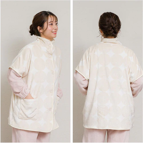 ブランケットローブ ショート丈 通販 ローブ ブランケット レディース 前開き フロントボタン ルームウェア 暖かい ふわふわ もこもこ 防寒 羽織 あったか リラックス 部屋着 寒さ防止 おしゃれ _10