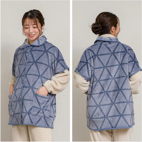 ブランケットローブ ショート丈 通販 ローブ ブランケット レディース 前開き フロントボタン ルームウェア 暖かい ふわふわ もこもこ 防寒 羽織 あったか リラックス 部屋着 寒さ防止 おしゃれ _11