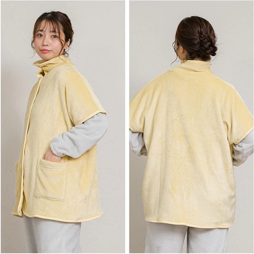 ブランケットローブ ショート丈 通販 ローブ ブランケット レディース 前開き フロントボタン ルームウェア 暖かい ふわふわ もこもこ 防寒 羽織 あったか リラックス 部屋着 寒さ防止 おしゃれ _12