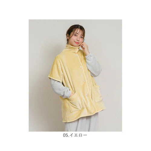 ブランケットローブ ショート丈 通販 ローブ ブランケット レディース 前開き フロントボタン ルームウェア 暖かい ふわふわ もこもこ 防寒 羽織 あったか リラックス 部屋着 寒さ防止 おしゃれ _17