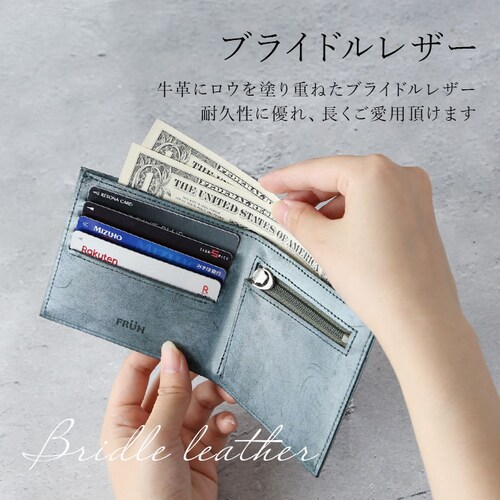 財布 メンズ 二つ折り 通販 ブランド FRUH 薄い 本革 小銭入れあり 薄型財布 サイフ 紳士 レザー さいふ メンズ ウォレット 革財布 コードバン 父の日 プレゼント ギフト 黒 薄い財布 _2