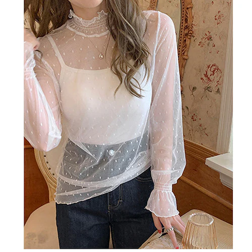 シアートップス 長袖 通販 シアー カットソー シアーブラウス チュールブラウス チュール インナー 透け シースルー フリルネック トップス 大人 かわいい おしゃれ 可愛い 女性 top-029 _6