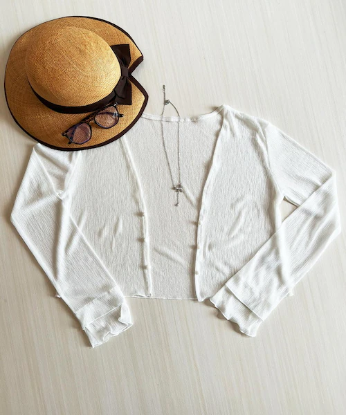 カーディガン レディース ショート丈 通販 シアーカーディガン ボレロ ショートカーディガン カーデガン 羽織もの はおりもの 薄手 長袖 フレアスリーブ トップス 大人 かわいい おしゃれ 女性 t_3