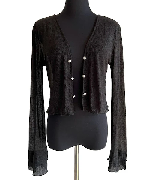 カーディガン レディース ショート丈 通販 シアーカーディガン ボレロ ショートカーディガン カーデガン 羽織もの はおりもの 薄手 長袖 フレアスリーブ トップス 大人 かわいい おしゃれ 女性 t_16