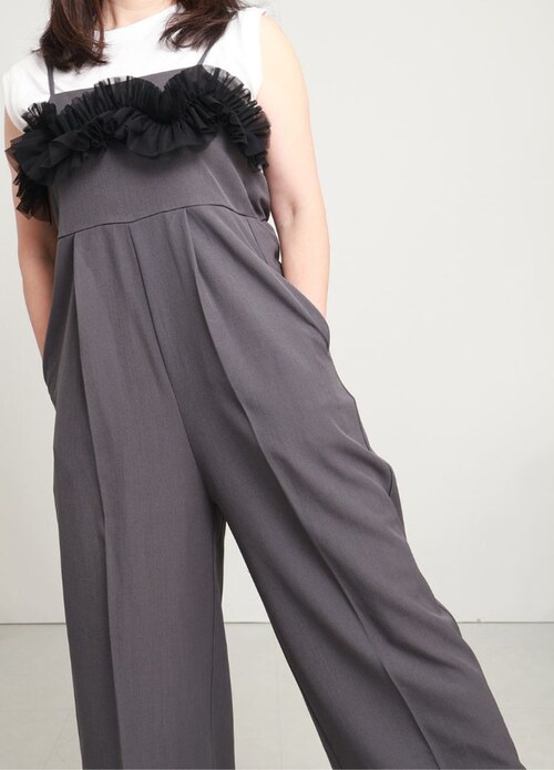 オールインワン パンツ レディース 通販 サロペット つなぎ ロングパンツ 長ズボン 長ずぼん きれいめ 大人 女性 ボトムス ずぼん ズボン 重ね着 チュール かわいい 可愛い おしゃれ オシャレ _2