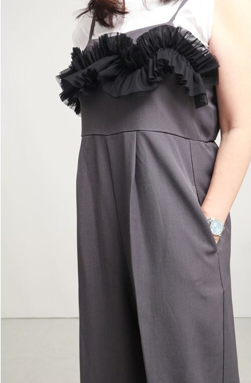 オールインワン パンツ レディース 通販 サロペット つなぎ ロングパンツ 長ズボン 長ずぼん きれいめ 大人 女性 ボトムス ずぼん ズボン 重ね着 チュール かわいい 可愛い おしゃれ オシャレ _3