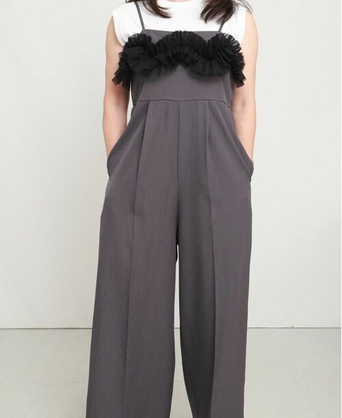 オールインワン パンツ レディース 通販 サロペット つなぎ ロングパンツ 長ズボン 長ずぼん きれいめ 大人 女性 ボトムス ずぼん ズボン 重ね着 チュール かわいい 可愛い おしゃれ オシャレ _4