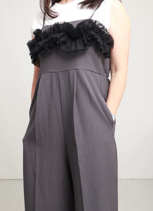 オールインワン パンツ レディース 通販 サロペット つなぎ ロングパンツ 長ズボン 長ずぼん きれいめ 大人 女性 ボトムス ずぼん ズボン 重ね着 チュール かわいい 可愛い おしゃれ オシャレ _9