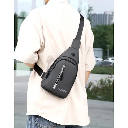 メンズ イヤホンホール付き 軽量ボディバッグ ワンショルダー 斜めがけ ショルダーバッグ コンパクトボディバッグ カジュアル ボディバッグ 通勤バッグ メンズバッグ Aタイプ ブラック【代引き不可】_1