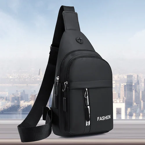 メンズ イヤホンホール付き 軽量ボディバッグ ワンショルダー 斜めがけ ショルダーバッグ コンパクトボディバッグ カジュアル ボディバッグ 通勤バッグ メンズバッグ Aタイプ ブラック【代引き不可】_4